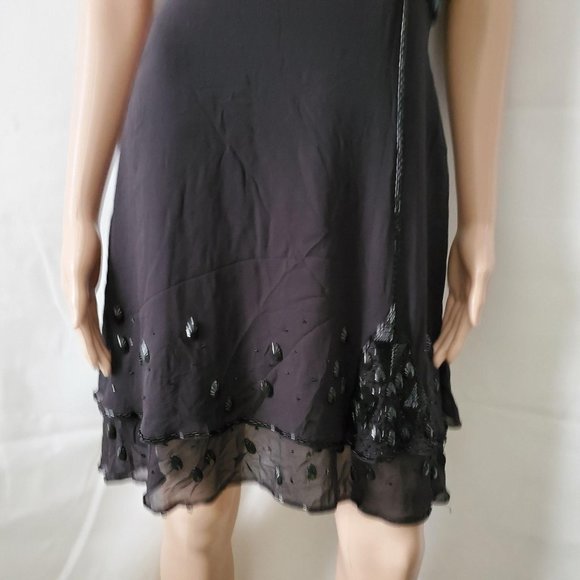 Bebe Women’s Sexy Black Beaded Mesh Surplice Cocktail Mini Dress Size Medium - Picture 9 of 16
